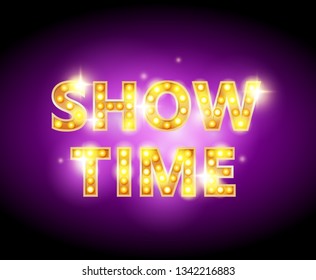 Show time bulb letters advertisement vector illustration. Colorful background