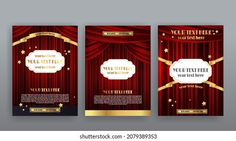 Show time, Cinema and Theatre hall with seats red velvet curtains. Shining light bulbs vintage and luxury festival flyer templates, golden realistic vector, music glowing vintage poster design - Shutterstock ID 2079389353