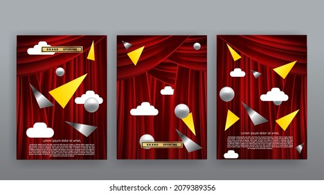 Show time, Cinema and Theatre hall with seats red velvet curtains. Shining light bulbs vintage and luxury festival flyer templates, golden realistic vector, music glowing vintage poster design