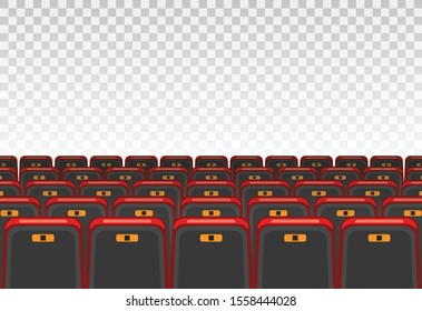 Show Time Concept. Cinema and Theatre hall with seats and transparent screen. isolated vector illustration