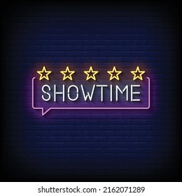 Show Time Neon Sign On Brick Wall Background Vector