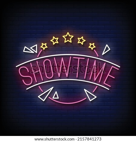 Show Time Neon Sign On Brick Wall Background Vector Stock photo © 