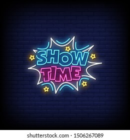 Show Time neon signs style text vector