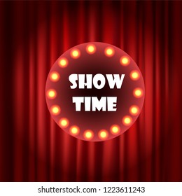show time, red curtain backlight, vector illustration
