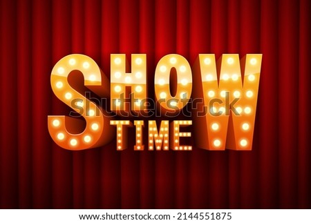 Show Time. text with electric bulbs frame on red background. Vector illustration Stock photo © 