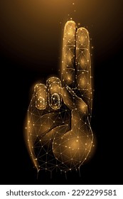 Show two fingers. Christian hand gestures polygonal illustration on a dark background. Hand and religious gesture concept art.