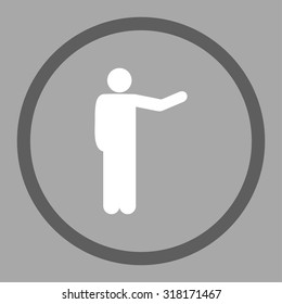 Show vector icon. This rounded flat symbol is drawn with dark gray and white colors on a silver background.