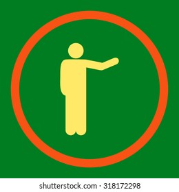 Show vector icon. This rounded flat symbol is drawn with orange and yellow colors on a green background.