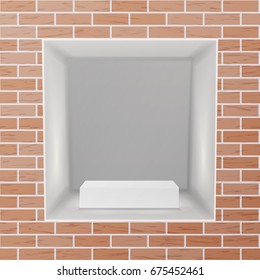 Show Window, Niche On Brick Wall Vector. Clean Shelf, Niche, Wall Showcase. Good For Exhibit, Presentations, Display Your Product.