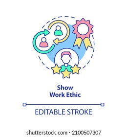 Show Work Ethic Concept Icon. Moral Principles. Customer Service Tips Abstract Idea Thin Line Illustration. Isolated Outline Drawing. Editable Stroke. Roboto-Medium, Myriad Pro-Bold Fonts Used