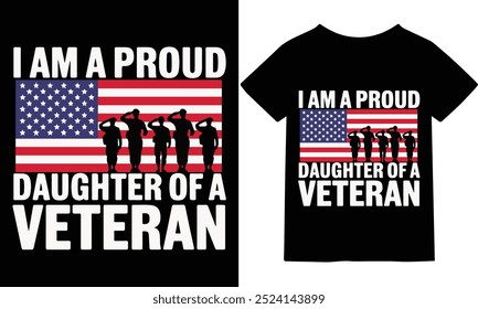 Show your pride and honor with our "I'm a Proud Daughter of a Veteran" t-shirt. This stylish and comfortable tee celebrates the unwavering strength and sacrifices of veterans while highlighting the lo