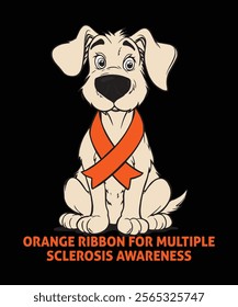 Show your support for Multiple Sclerosis awareness with this adorable dog design. Featuring a cute puppy wearing an orange ribbon, it’s perfect for raising awareness and spreading hope.