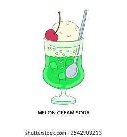 Mostrar una ilustración dibujada a mano de soda de crema de melón retro