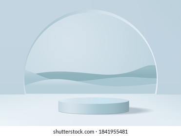 Showcase 3d podium minimal scene with geometric platform. showcase background vector 3d rendering with podium. stand to show cosmetic product. Stage show on podium platform 3d studio blue pastel