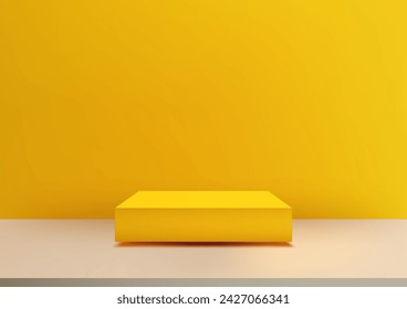 Showcase 3D stage design. Featuring a sleek yellow podium on a yellow background. Vector illustration