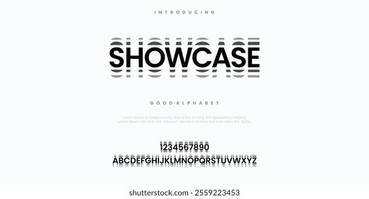 Showcase Abstract minimal modern alphabet fonts. Typography technology vector illustration