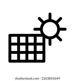 Showcase the beauty and elegance of your design with this stunning Black and White solar panel Icon. Perfect for graphic designs, logos, mobile apps, posters and more. 
