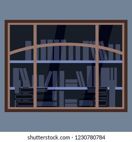 Showcase bookstore. View of the window from the street. An element of design or architecture. Vector illustration.