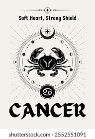 Showcase Cancer's nurturing yet protective nature with the inspiring quote. Design vector illustration for T-shirts, mugs, typography, poster and more. Zodiac characteristic.