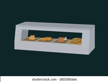 showcase device with different hot food