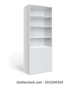 Showcase display. Retail shelf rack. Isolated on the white background. MockUp Template For Your Design. Vector illustration.