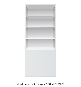Showcase display. Retail shelf rack. front view. Isolated on the white background. MockUp Template For Your Design. Vector illustration.