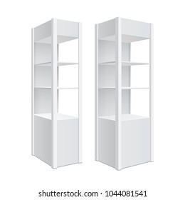 Showcase display. Retail shelf rack. Isolated on the white background. MockUp Template For Your Design. Vector illustration.