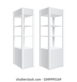 Showcase display. Retail shelf rack. Isolated on the white background. MockUp Template For Your Design. Vector illustration.