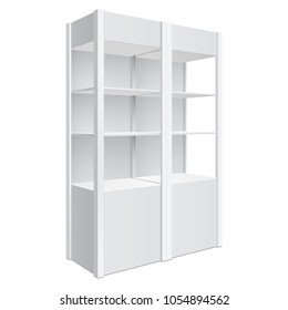Showcase display. Retail shelf rack. Isolated on the white background. MockUp Template For Your Design. Vector illustration.