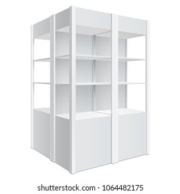 Showcase display. Retail shelf rack. Isolated on the white background. MockUp Template For Your Design. Vector illustration.