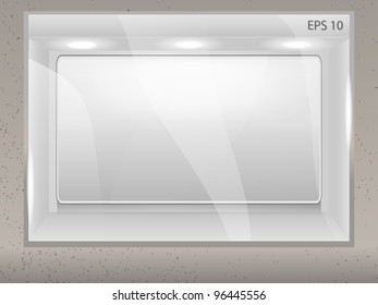 Showcase with empty banner for your advertisement on the street wall