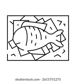 showcase with fish and ice line icon vector. showcase with fish and ice sign. isolated contour symbol black illustration
