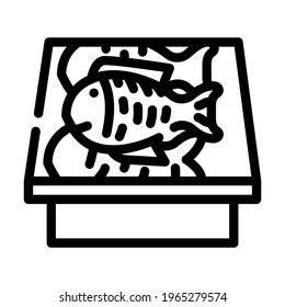 showcase with fish line icon vector. showcase with fish sign. isolated contour symbol black illustration