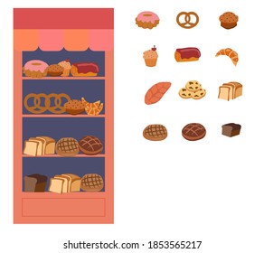Showcase with flour products, a vector graphics