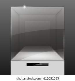 Showcase of glass in the form of a cap on the podium. Exposition of jewelry. Vector graphics with the effect of transparency. Retail store equipment
