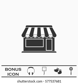 Showcase Kiosk icon flat. Black pictogram on white background. Vector illustration symbol and bonus button