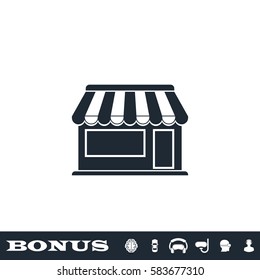 Showcase Kiosk icon flat. Black pictogram on white background. Vector illustration symbol and bonus button