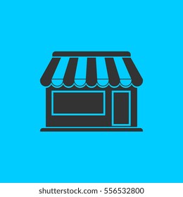 Showcase Kiosk icon flat. Simple vector black pictogram on blue background