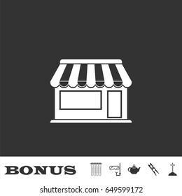 Showcase Kiosk icon flat. White pictogram on black background. Vector illustration symbol and bonus icons