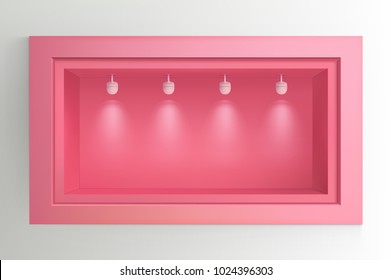 Showcase with light sources. Illustration isolated on background. Graphic concept for your design