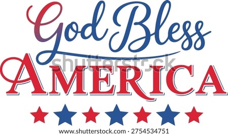 Showcase national pride with this "God Bless America" design, featuring script, block letters, and alternating red and blue stars. 4th of July Typography Design