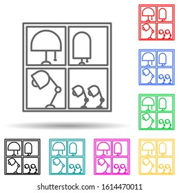 showcase with nightlights multi color style icon. Simple thin line, outline vector of mall shopping center icons for ui and ux, website or mobile application