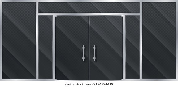 Showcase of office. Modern building architecture style, exterior and facade. Graphic elements for creating markets and boutiques layouts. Realistic 3D vector illustration on transparent background