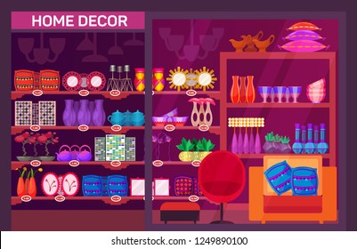 Showcase of shop with home decoration items
