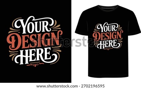 Showcase your artwork in style with this high-quality “Your Design Here” t-shirt template. Perfect for print-on-demand sellers, graphic designers, and clothing brands, this editable  allows 