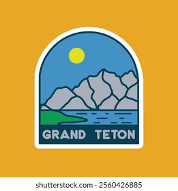 Showcase your love for nature with this Grand Teton badge vector design. Perfect for outdoor enthusiasts, travel memorabilia, and minimalist decor celebrating adventure!