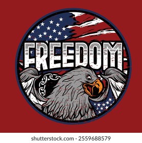 Showcase your patriotism with this stunning Freedom Eagle vector badge! Featuring a powerful eagle, it symbolizes American strength and liberty, perfect for any proud American.