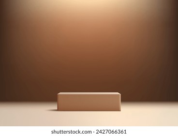 Showcase your products 3D beige podium mockup. Featuring a minimalist design and warm brown background. Vector illustration