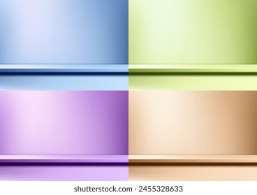 Showcase your products 3D bright color podium on studio room background. Perfect for minimalists, Abstract geometric design. Vector illustration