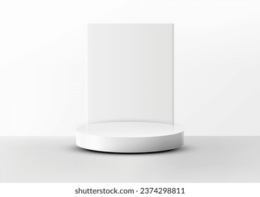 Showcase your products in style with this minimalist 3D white podium mockup. Perfect for product photography, showrooms, and showcases. Vector illustration